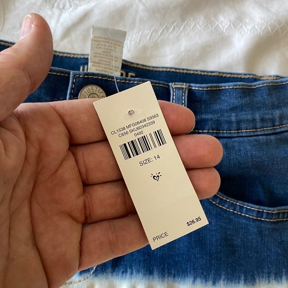 Justice NEW Tri-color Girl's Button Fly Jean Shorts Size 14 Stretchy Colorblock‎ - Picture 8 of 12